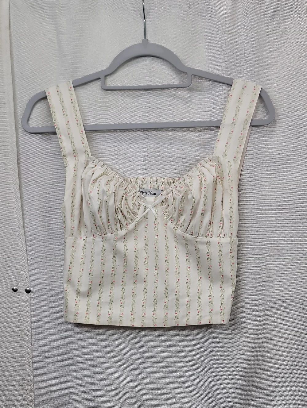 With Jean Milkmaid Cream Striped Floral Bustier Crop Top Size XS